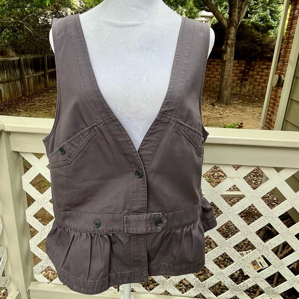 Wrap London Gray Cotton Top Women 41" Bust‎ Ruffle Sleeveless Pocket V Neck Read - Picture 2 of 11